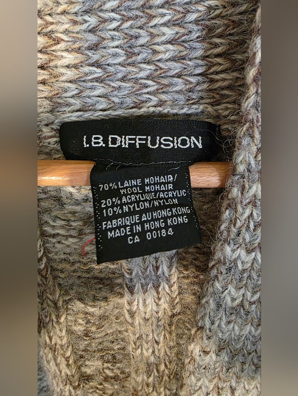 Mohair Wool Blend Belted Long Taupy- Beige Cable Knit Cardigan L-XL - Picture 13 of 13